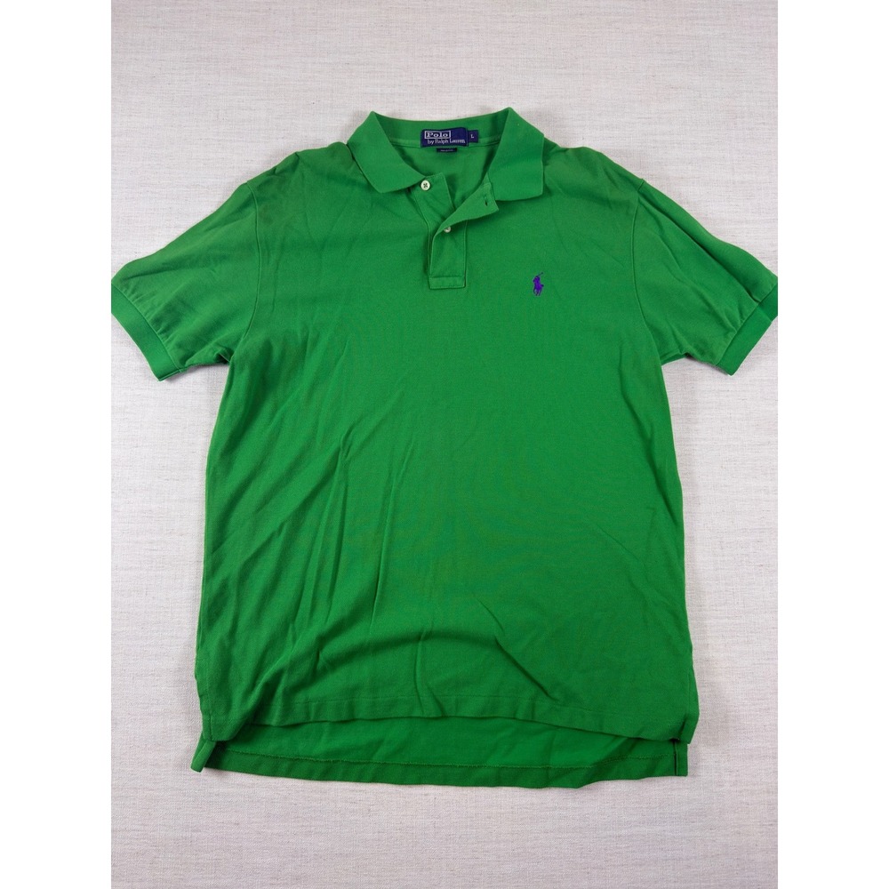 Polo Ralph Lauren Mens Green Short Sleeve Pique Polo Shirt Purple Pony Large
